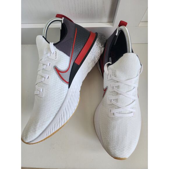 Men's Size 14 NIKE React Infinity Run FlyKnit White University Red EUC Shoe - Picture 4 of 11
